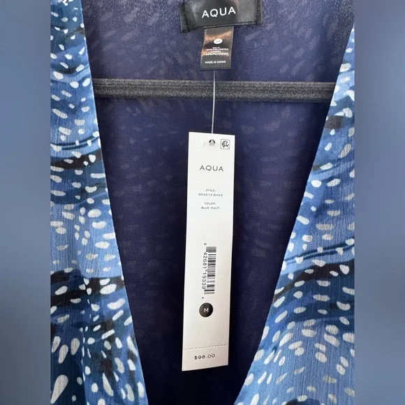 AQUA Blue Multi Print Long Sleeve Tiered Mini Dress Size M NWT - Picture 8 of 8